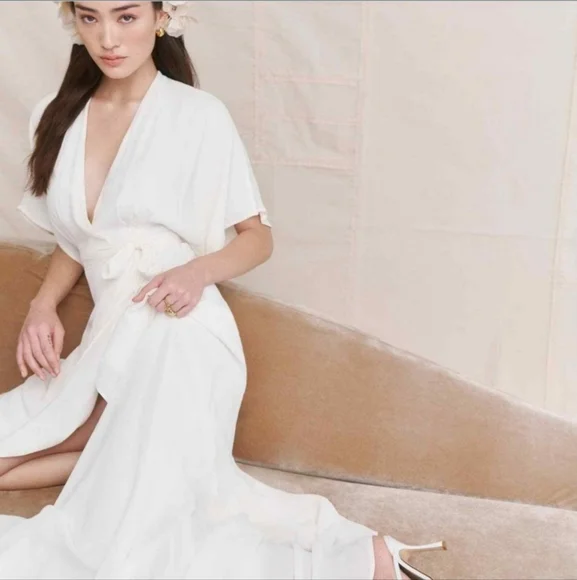 Reformation Elegant White Maxi Dress with Floral Headband